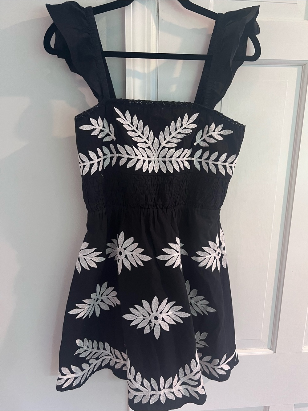 Anthropologie Anthracite Mini Dress with White Floral Embroidery - Picture 6 of 8